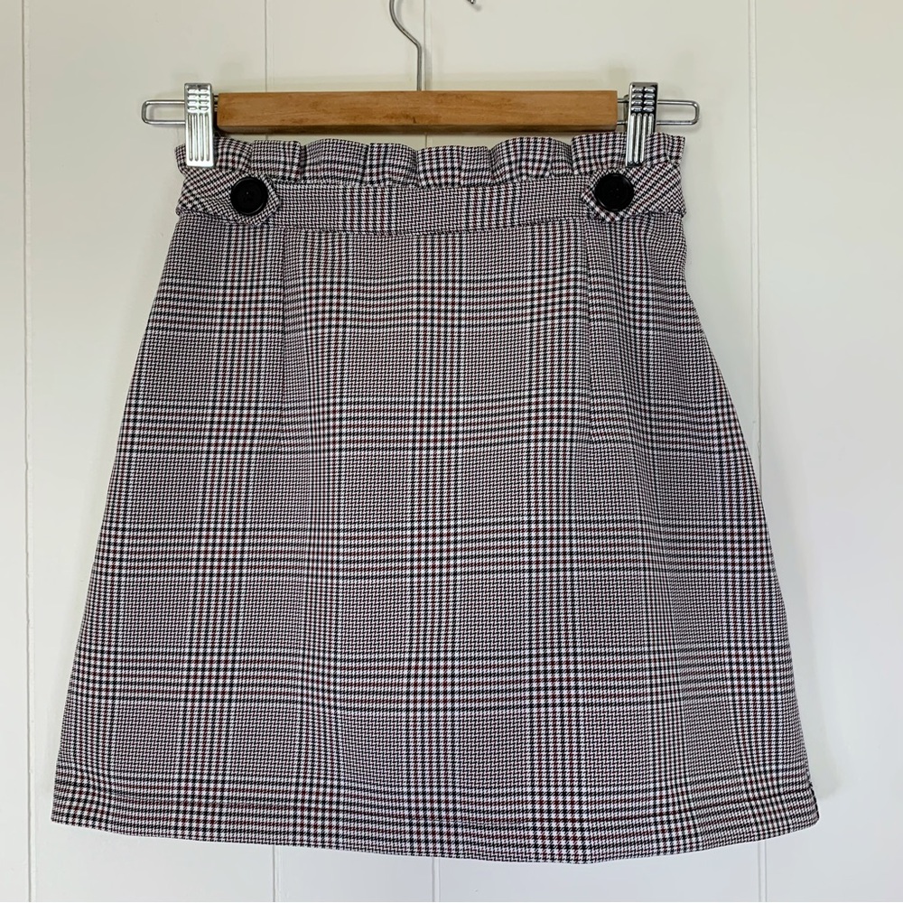 Topshop Black & Burgundy Houndstooth Skirt 4 - Picture 1 of 7